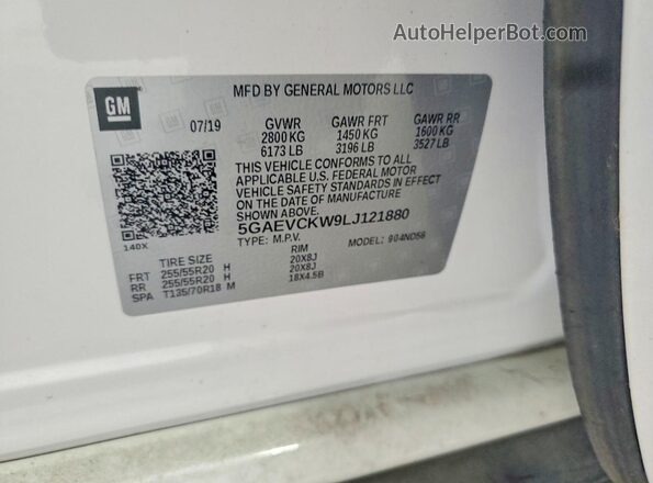 5GAEVCKW9LJ121880 2020 BUICK ENCLAVE White VIN sticker view