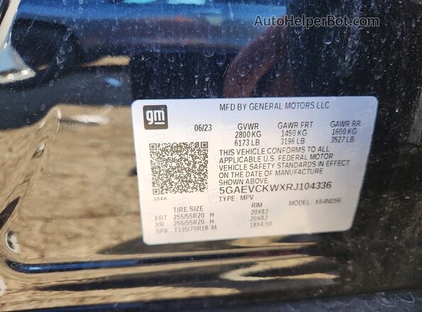 5GAEVCKWXRJ104336 2024 BUICK ENCLAVE Черный Вид наклейки с VIN-кодом