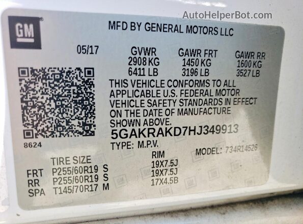5GAKRAKD7HJ349913 2017 BUICK ENCLAVE White VIN sticker view