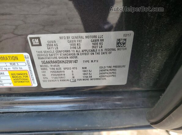 5GAKRAKDXHJ298147 2017 BUICK ENCLAVE Charcoal Вид підкапотного простору