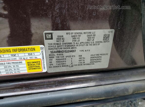 5GAKRBKD1GJ244997 2016 BUICK ENCLAVE Brown VIN կոդի պիտակի տեսք