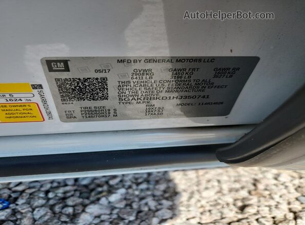 5GAKRBKD1HJ350741 2017 BUICK ENCLAVE White Widok naklejki z numerem VIN