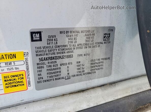 5GAKRBKD2HJ218863 2017 BUICK ENCLAVE White Շարժիչի բաժամունքի տեսք