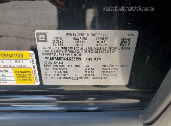 5GAKRBKD4HJ235759 2017 BUICK ENCLAVE Черный Вид подкапотного пространства