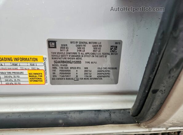 5GAKRBKD6GJ152655 2016 BUICK ENCLAVE White Вид підкапотного простору