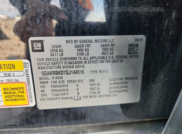 5GAKRBKD7GJ144516 2016 BUICK ENCLAVE Black Vista de la etiqueta del VIN