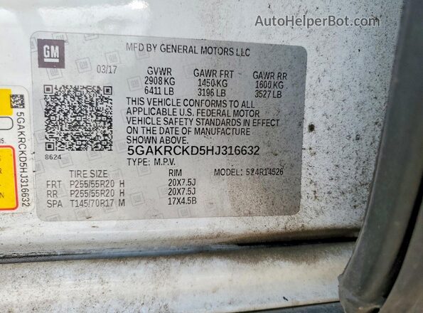 5GAKRCKD5HJ316632 2017 BUICK ENCLAVE White Vista de la etiqueta del VIN