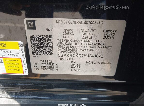 5GAKRCKD7HJ343671 2017 BUICK ENCLAVE Black Vista del compartimento del motor