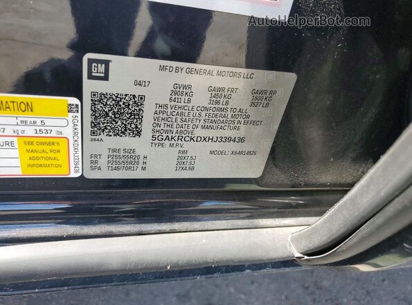 5GAKRCKDXHJ339436 2017 BUICK ENCLAVE Black Вид підкапотного простору