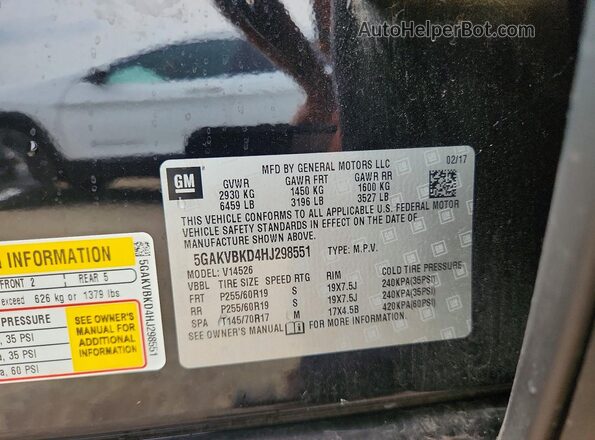 5GAKVBKD4HJ298551 2017 BUICK ENCLAVE Black Widok naklejki z numerem VIN
