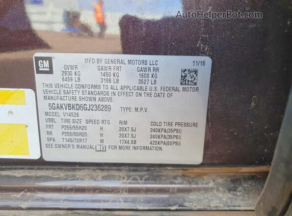 5GAKVBKD6GJ236289 2016 BUICK ENCLAVE Коричневый Вид подкапотного пространства