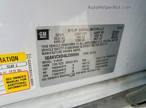 5GAKVCKD4GJ308094 2016 BUICK ENCLAVE White Widok komory silnika