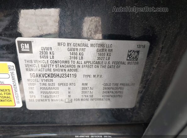 5GAKVCKD5HJ234119 2017 BUICK ENCLAVE Черный Вид подкапотного пространства