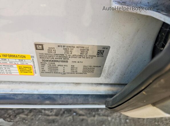 5GAKVCKD8HJ165605 2017 BUICK ENCLAVE White VIN sticker view