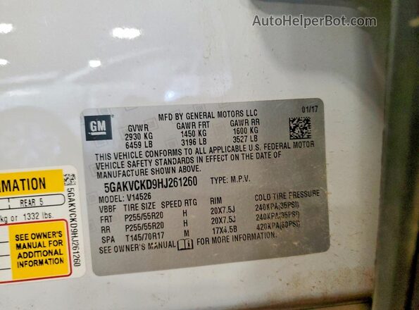 5GAKVCKD9HJ261260 2017 BUICK ENCLAVE White Engine compartment view