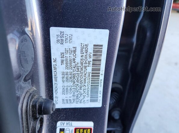 5J6RM3H70GL023442 2016 HONDA CR-V Gray 360 interior view