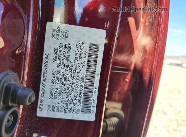 5J6RM3H90GL023619 2016 HONDA CR-V Burgundy VIN sticker view