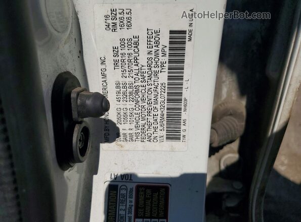 5J6RM4H32GL072225 2016 HONDA CR-V Белый Вид наклейки с VIN-кодом