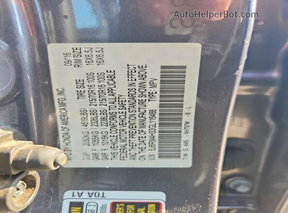 5J6RM4H33GL116488 2016 HONDA CR-V Gray VIN sticker view