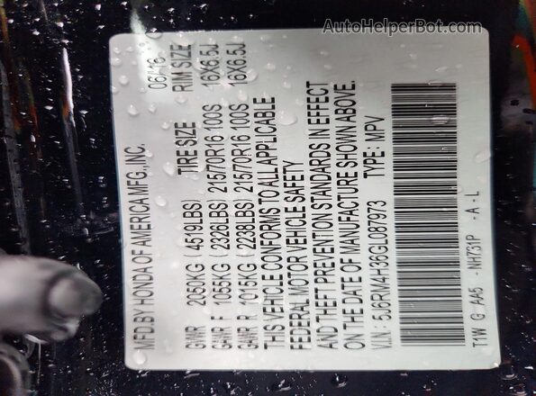 5J6RM4H36GL087973 2016 HONDA CR-V Black VIN sticker view