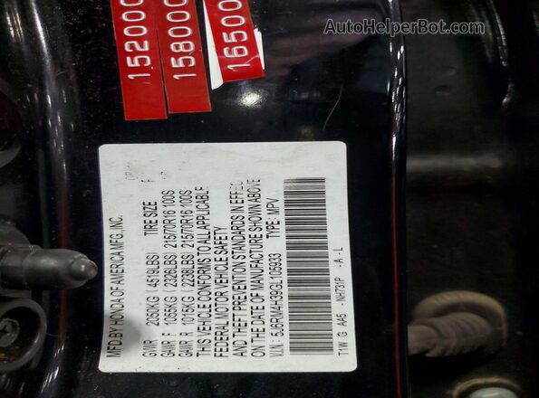 5J6RM4H39GL105933 2016 HONDA CR-V Black Вид наклейки з VIN-кодом