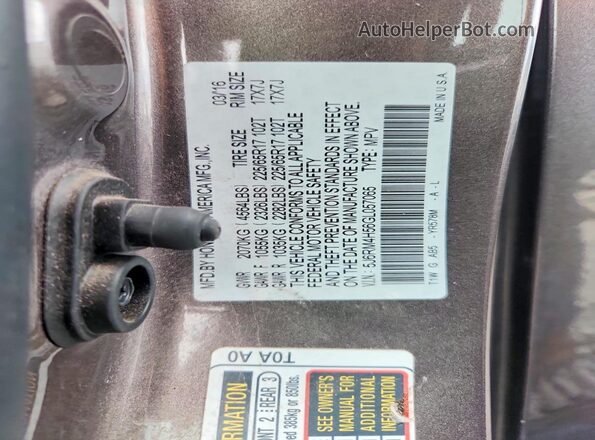 5J6RM4H56GL057065 2016 HONDA CR-V Gray ძრავის განყოფილების ხედი
