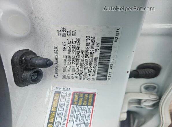 5J6RM4H77GL049381 2016 HONDA CR-V White Widok naklejki z numerem VIN