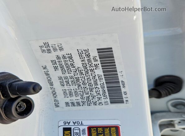 5J6RM4H90GL118767 2016 HONDA CR-V White Widok naklejki z numerem VIN