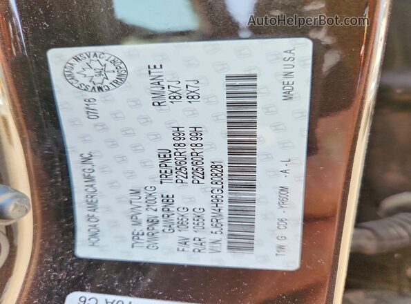 5J6RM4H96GL808281 2016 HONDA CR-V Black Widok naklejki z numerem VIN