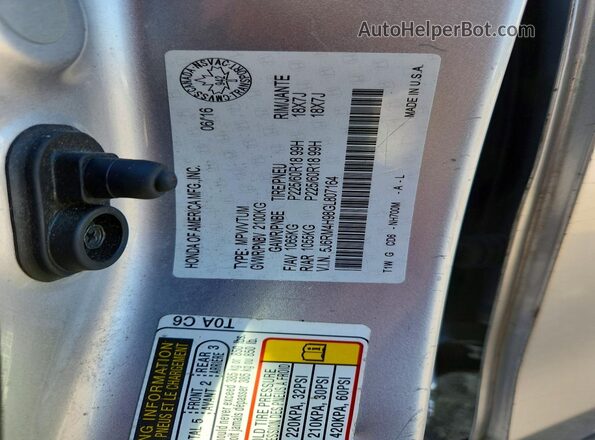 5J6RM4H98GL807164 2016 HONDA CR-V Silver VIN sticker view