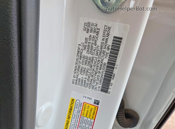 5J6RS3H41PL002580 2023 HONDA CR-V White Widok naklejki z numerem VIN