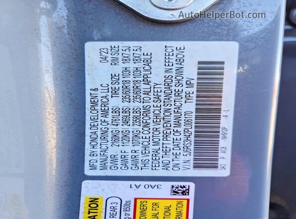 5J6RS3H42PL006170 2023 HONDA CR-V Gray Widok naklejki z numerem VIN