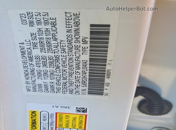 5J6RS3H74PL004043 2023 HONDA CR-V White Vista interior de 360 grados