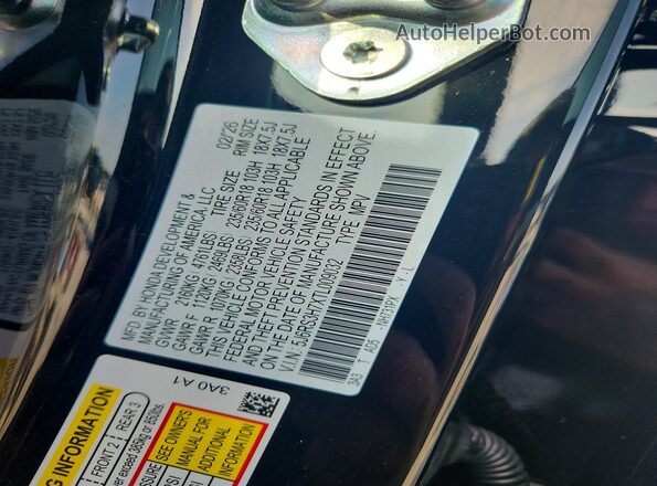 5J6RS3H7XTL009032 2026 HONDA CR-V Black VIN კოდის სტიკერის ხედი