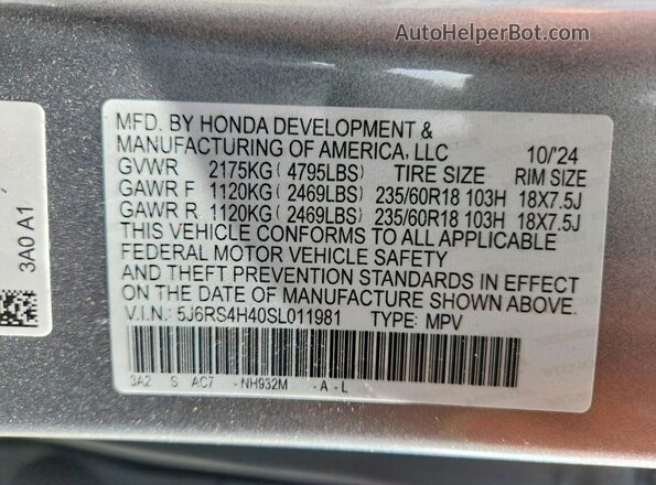 5J6RS4H40SL011981 2025 HONDA CR-V Silver ძრავის განყოფილების ხედი