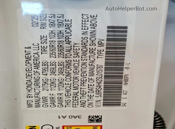 5J6RS4H42SL015787 2025 HONDA CR-V White VIN sticker view