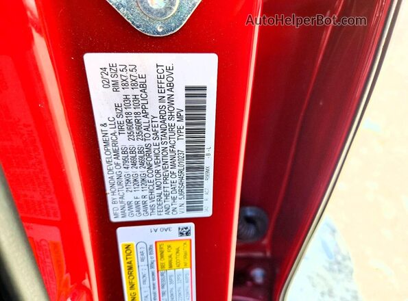 5J6RS4H45RL010237 2024 HONDA CR-V Red Widok naklejki z numerem VIN