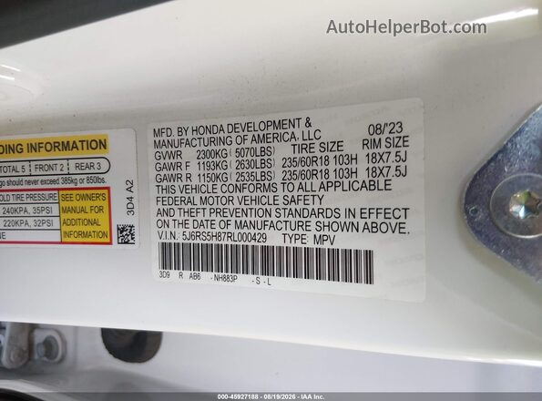 5J6RS5H87RL000429 2024 HONDA CR-V White Engine compartment view