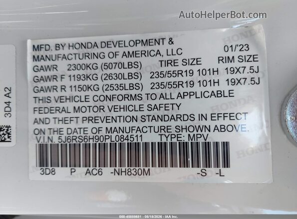 5J6RS6H90PL084511 2023 HONDA CR-V White Widok komory silnika