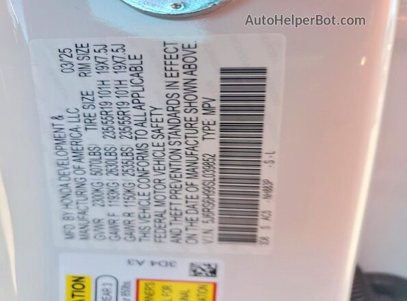 5J6RS6H99SL039852 2025 HONDA CR-V White VIN կոդի պիտակի տեսք