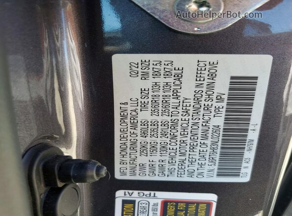 5J6RT6H83NL022604 2022 HONDA CR-V Charcoal Панорамний вид салону 360°