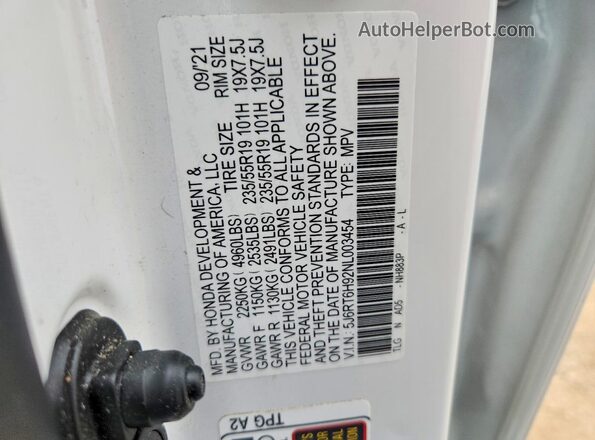 5J6RT6H92NL003454 2022 HONDA CR-V Белый Вид подкапотного пространства