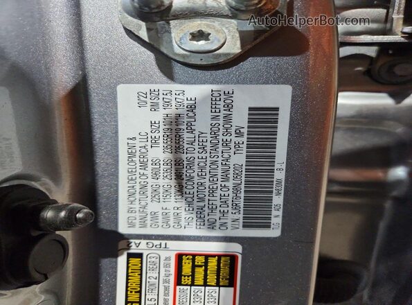 5J6RT6H98NL058202 2022 HONDA CR-V Silver VIN sticker view