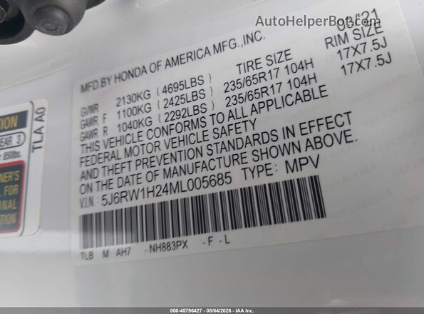 5J6RW1H24ML005685 2021 HONDA CR-V White Вид підкапотного простору