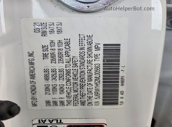 5J6RW1H52ML005663 2021 HONDA CR-V Белый Вид подкапотного пространства