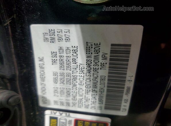 5J6RW1H83KL007803 2019 HONDA CR-V Black Widok naklejki z numerem VIN