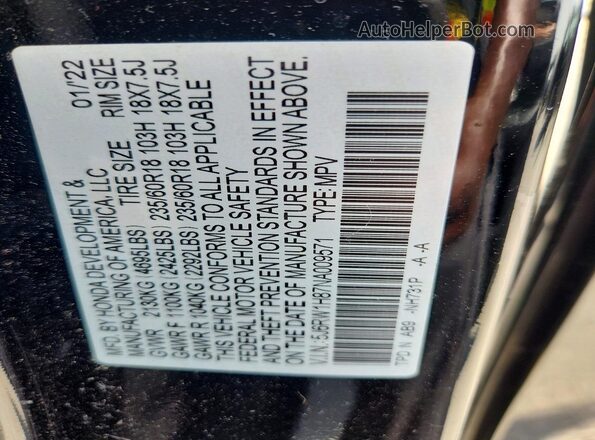 5J6RW1H87NA009571 2022 HONDA CR-V Black Вид наклейки з VIN-кодом