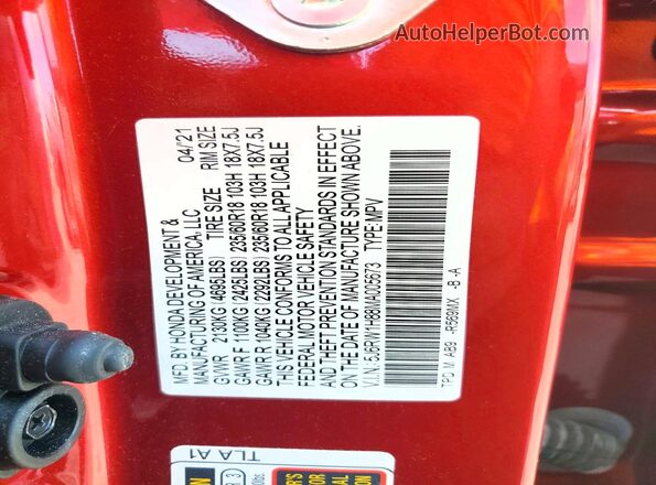 5J6RW1H88MA005673 2021 HONDA CR-V Красный Вид наклейки с VIN-кодом
