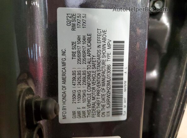 5J6RW2H23ML013086 2021 HONDA CR-V Gray Vista de la etiqueta del VIN