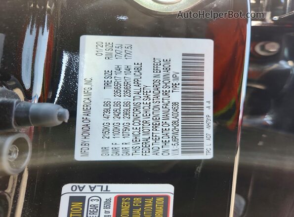 5J6RW2H28LA004538 2020 HONDA CR-V Black Vista de la etiqueta del VIN